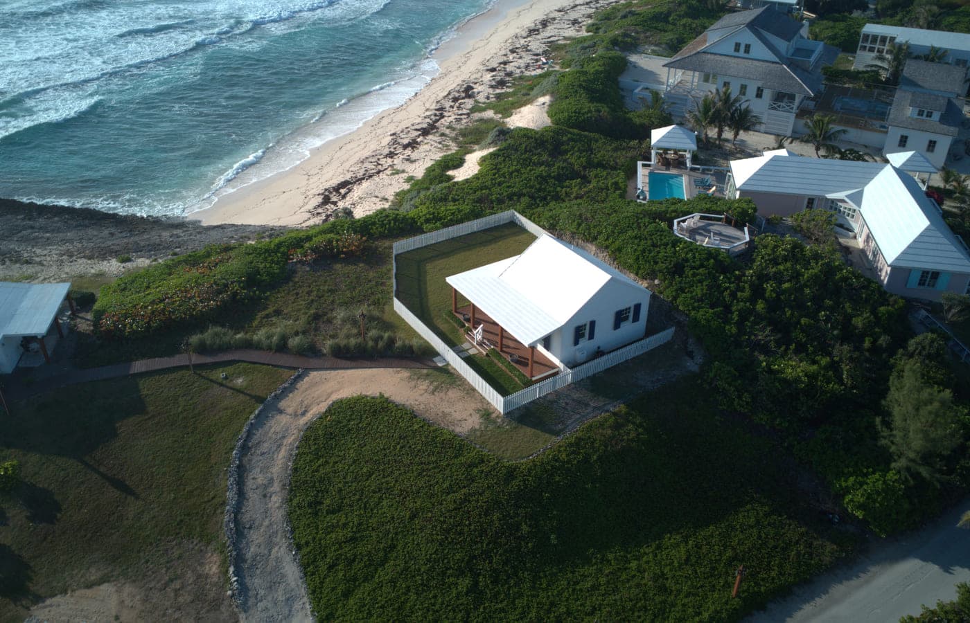 The Hill Top Cottage on its bluff above the beach