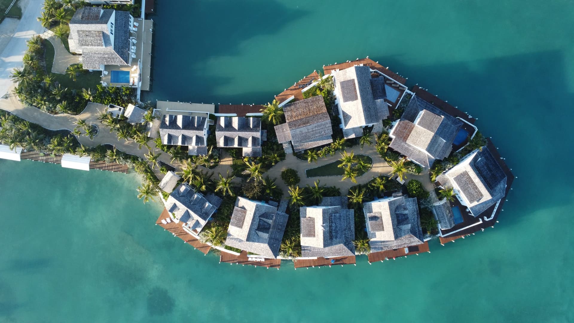 Aerial view of the Sunset Point villas on their point