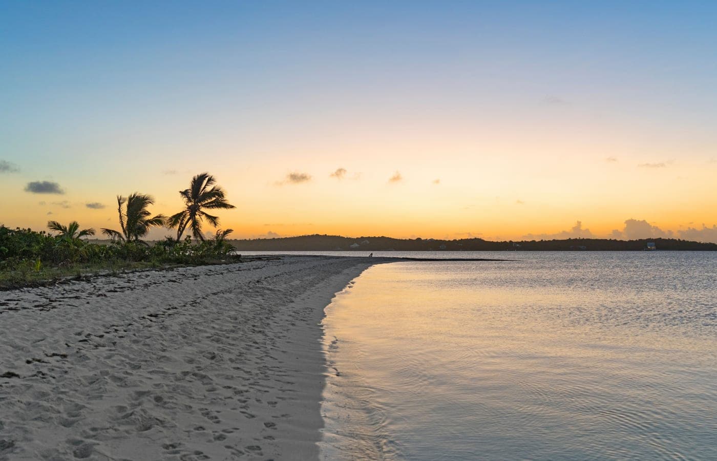 The sandbar at Tahiti Beach at dusk