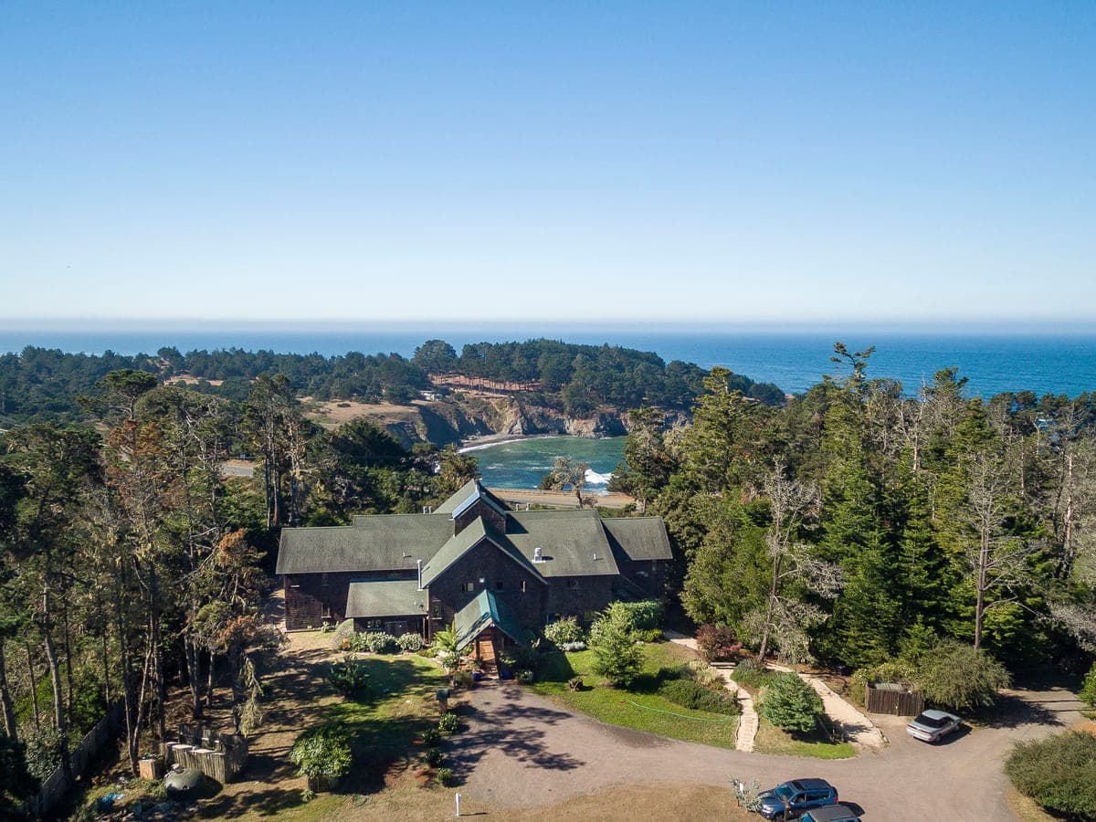 Aerial view of Brewery Gulch Inn above the Pacific